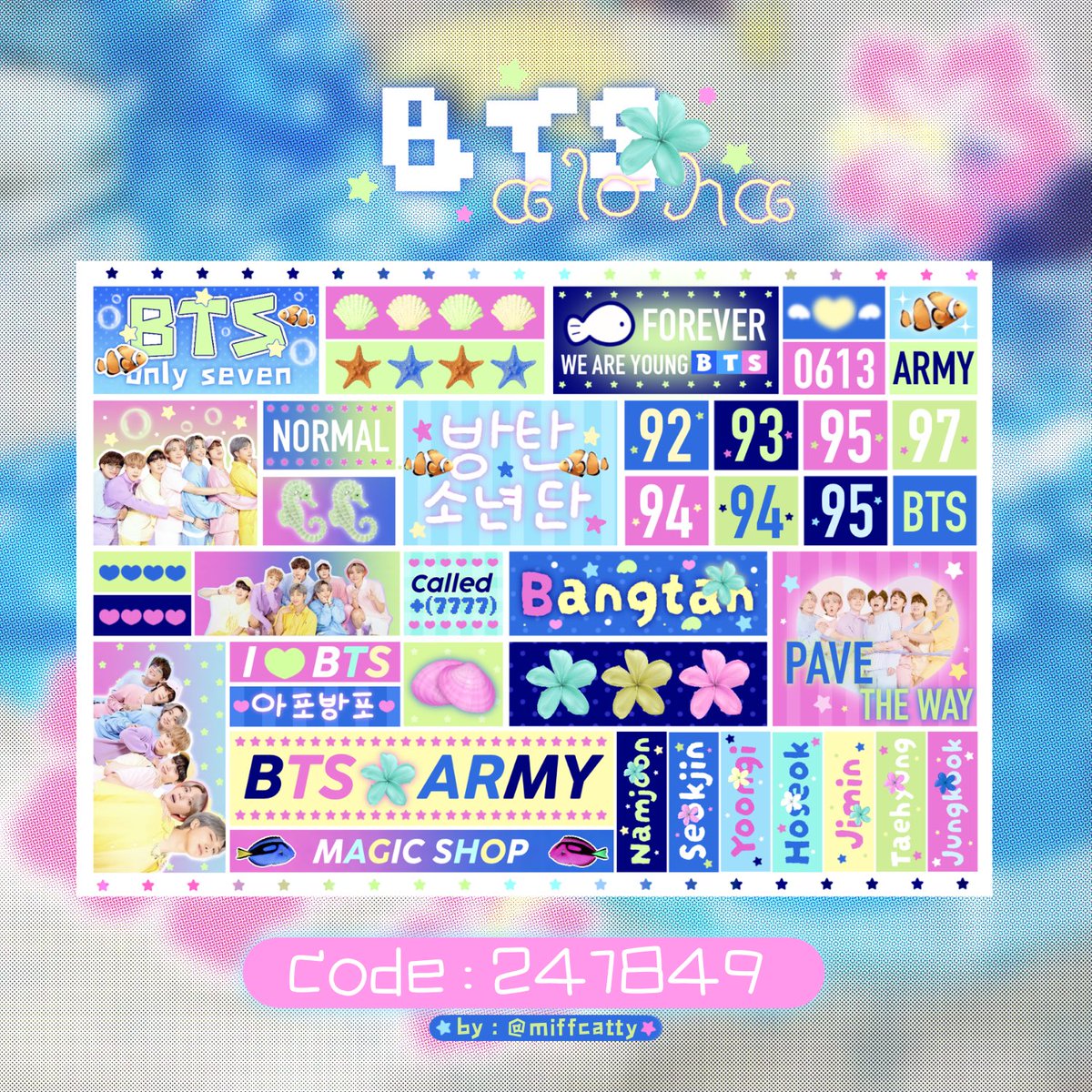 miffcatty's tweet photo. ต๊ะเอ๋ มาแย้วคับบบบ 🌺🍐⭐️

★ sticker ตู้โมชิโมชิ
bts by @miffcatty 

🥥🪸 CODE : 241849

（｡･ω･｡) ปริ้นแล้วมาอวดกันได้น้าาาา ไว้ทำมาลงอีกเยอะเย้อคั้บ ! 🤲🏻

* for personal use only *

( #cattyw0rk #MoshiMoshi #bts ) https://t.co/et4Ri9v0bE