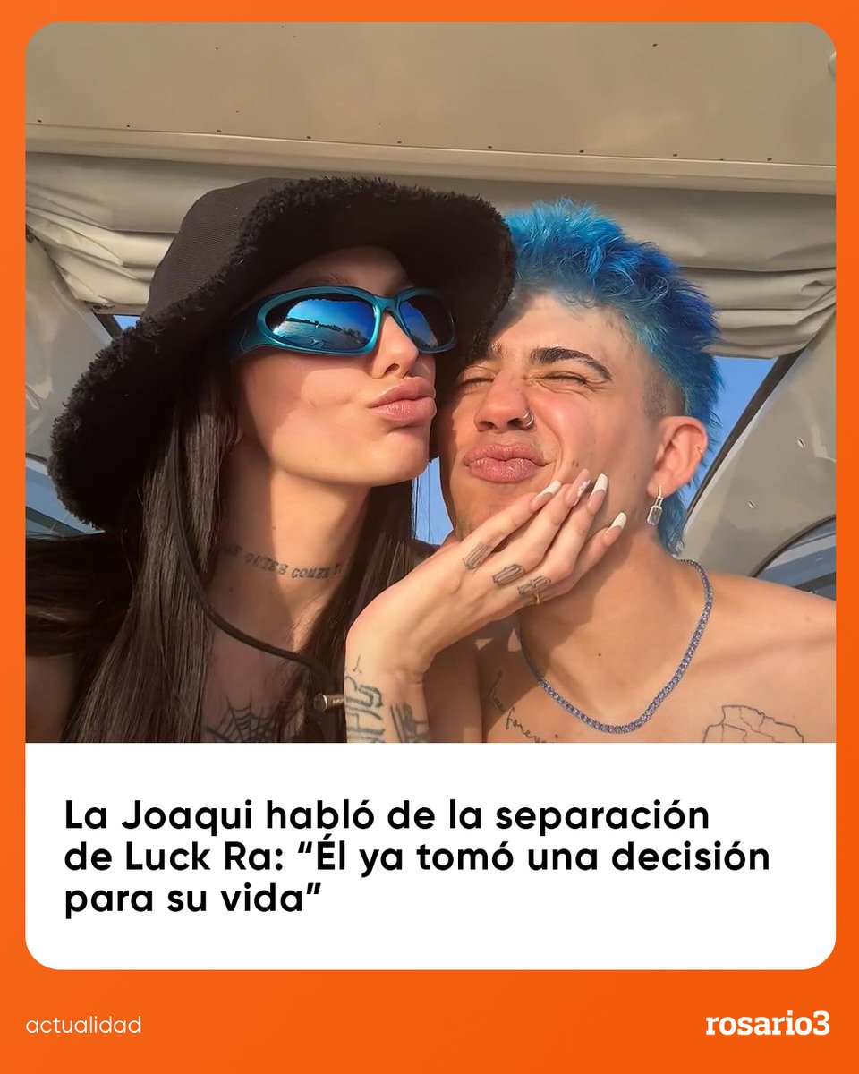 Rosariotres's tweet photo. 🎶 LA JOAQUI HABLÓ DE SU SEPARACIÓN CON LUCK RA 🎶

🎤 La Joaqui se refirió a su reciente separación de Luck Ra y aseguró que atraviesa el final de la relación como un duelo. “Es aceptar que se acaba una etapa y que empieza otra”, expresó, mientras pidió cuidar las palabras para evitar lastimarse en medio de la tristeza.

❤️ La cantante destacó que todavía siente un amor genuino por el músico y afirmó que no tiene intenciones de hablar mal de él. Además, pidió que dejen de criticar a quien fue su pareja durante dos años y con quien llegó a imaginar un futuro juntos.

🫶 Sobre el final de la relación, La Joaqui fue contundente y señaló que Luck Ra “ya tomó una decisión para su vida, para ser feliz”. En ese sentido, sostuvo que es justo que ambos puedan encontrar la felicidad de la manera que necesiten.