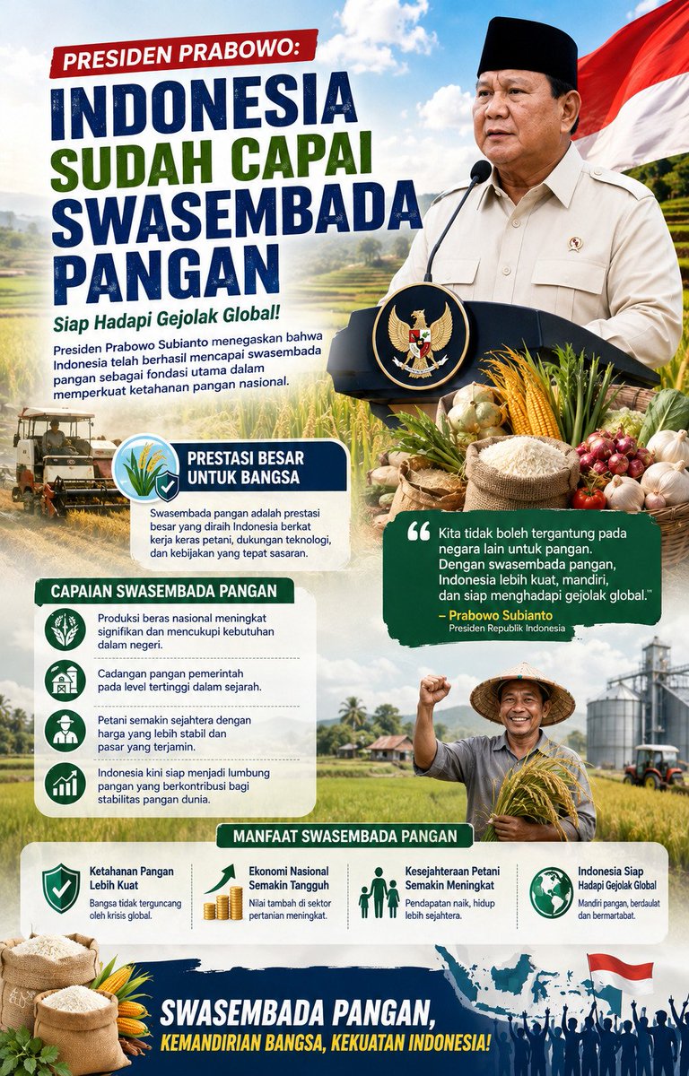 barvitone's tweet photo. Swasembada pangan jadi landasan kuat perekonomian nasional Indonesia #SwasembadaPangan https://t.co/aYjSc6rsAB