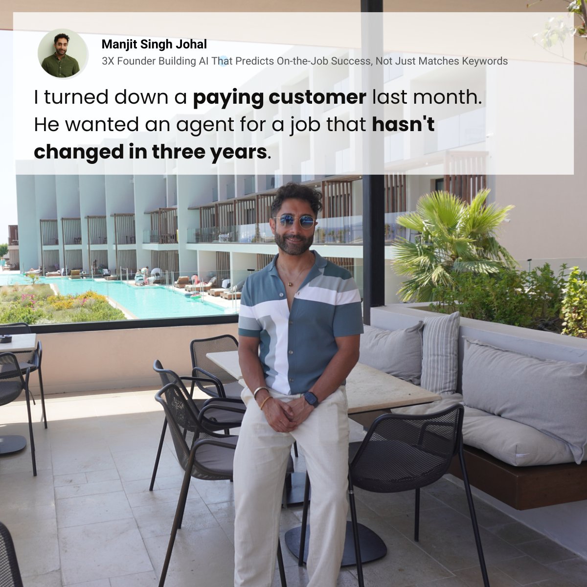 msjohal's tweet photo. I turned down a paying customer last month.
He wanted an agent for a job that hasn't changed in three years.

That's automation, not an agent. Agents earn their keep where judgement's needed. Using one for his process is a personal trainer at Tesco self-checkout.

#AIAgents https://t.co/1x9URDe6HG