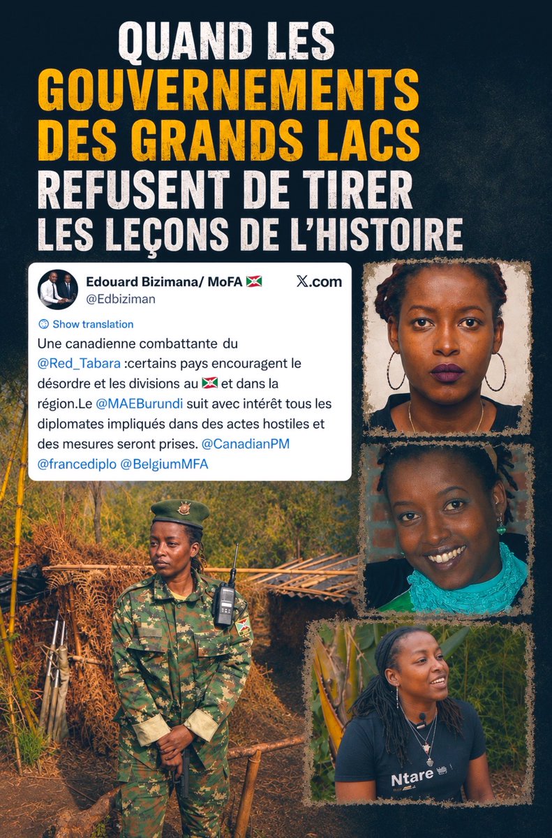 guykarema's tweet photo. 🔴 𝗤𝘂𝗮𝗻𝗱 𝗹𝗲𝘀 𝗴𝗼𝘂𝘃𝗲𝗿𝗻𝗲𝗺𝗲𝗻𝘁𝘀 𝗱𝗲𝘀 𝗚𝗿𝗮𝗻𝗱𝘀 𝗟𝗮𝗰𝘀 𝗿𝗲𝗳𝘂𝘀𝗲𝗻𝘁 𝗱𝗲 𝘁𝗶𝗿𝗲𝗿 𝗹𝗲𝘀 𝗹𝗲ç𝗼𝗻𝘀 𝗱𝗲 𝗹’𝗵𝗶𝘀𝘁𝗼𝗶𝗿𝗲

Je ne crois pas que Pamela Kazekare, alias @ikigatanyakazi, ait jamais nourri l’ambition de devenir soldate. Si telle avait été sa vocation, rien ne l’aurait empêchée de s’inscrire à l’ISCAM. Son engagement armé s’inscrit plutôt dans un phénomène récurrent dans la région des Grands Lacs, où des individus, confrontés à des circonstances politiques, sécuritaires ou identitaires, abandonnent leur vie civile pour rejoindre des mouvements armés se réclamant de la « libération » nationale. Au Burundi comme au Rwanda, cette dynamique a marqué plusieurs périodes de crise : qu’il s’agisse de ceux qui ont intégré le FPR dans les années 1990 ou de ceux qui ont répondu à l’appel de Léonard Nyangoma lors de la création du CNDD-FDD après l’assassinat de Melchior Ndadaye en 1993.

Ce qui frappe aujourd’hui, c’est la manière dont les gouvernements de la région persistent à ignorer les leçons du passé. Plutôt que d’examiner les facteurs structurels qui alimentent ces engagements armés — gouvernance défaillante, exclusion politique, violations des droits humains, absence de mécanismes de médiation — ils privilégient la désignation de boucs émissaires et la formulation d’accusations contre des pays tiers. Ce réflexe politique est ancien : le Rwanda de Juvénal Habyarimana accusait régulièrement l’Ouganda de Yoweri Kaguta Museveni de soutenir le FPR, tandis que la RDC continue d’imputer au Rwanda la responsabilité du M23. Dans ce contexte, la réaction récente du gouvernement burundais, exprimée par son ministre des Affaires étrangères sur X, s’inscrit dans la même logique de mise en cause de puissances extérieures. Le ministre Édouard Bizimana écrit ainsi : « 𝘜𝘯𝘦 𝘊𝘢𝘯𝘢𝘥𝘪𝘦𝘯𝘯𝘦 𝘤𝘰𝘮𝘣𝘢𝘵𝘵𝘢𝘯𝘵𝘦 𝘥𝘶 @𝘙𝘦𝘥_𝘛𝘢𝘣𝘢𝘳𝘢 : 𝘤𝘦𝘳𝘵𝘢𝘪𝘯𝘴 𝘱𝘢𝘺𝘴 𝘦𝘯𝘤𝘰𝘶𝘳𝘢𝘨𝘦𝘯𝘵 𝘭𝘦 𝘥é𝘴𝘰𝘳𝘥𝘳𝘦 𝘦𝘵 𝘭𝘦𝘴 𝘥𝘪𝘷𝘪𝘴𝘪𝘰𝘯𝘴 𝘢𝘶 🇧🇮 𝘦𝘵 𝘥𝘢𝘯𝘴 𝘭𝘢 𝘳é𝘨𝘪𝘰𝘯. 𝘓𝘦 @𝘔𝘈𝘌𝘉𝘶𝘳𝘶𝘯𝘥𝘪 𝘴𝘶𝘪𝘵 𝘢𝘷𝘦𝘤 𝘪𝘯𝘵é𝘳ê𝘵 𝘵𝘰𝘶𝘴 𝘭𝘦𝘴 𝘥𝘪𝘱𝘭𝘰𝘮𝘢𝘵𝘦𝘴 𝘪𝘮𝘱𝘭𝘪𝘲𝘶é𝘴 𝘥𝘢𝘯𝘴 𝘥𝘦𝘴 𝘢𝘤𝘵𝘦𝘴 𝘩𝘰𝘴𝘵𝘪𝘭𝘦𝘴 𝘦𝘵 𝘥𝘦𝘴 𝘮𝘦𝘴𝘶𝘳𝘦𝘴 𝘴𝘦𝘳𝘰𝘯𝘵 𝘱𝘳𝘪𝘴𝘦𝘴. @𝘊𝘢𝘯𝘢𝘥𝘪𝘢𝘯𝘗𝘔 @𝘧𝘳𝘢𝘯𝘤𝘦𝘥𝘪𝘱𝘭𝘰 @𝘉𝘦𝘭𝘨𝘪𝘶𝘮𝘔𝘍𝘈 ».

La question centrale est de savoir si ces gouvernements croient réellement pouvoir entraver la détermination de personnes engagées dans ce qu’elles perçoivent comme la libération de leur pays. Les dynamiques d’engagement armé dans la région montrent que ces décisions sont avant tout motivées par des facteurs internes : sentiment d’injustice, absence de perspectives politiques, insécurité ou répression. Les États extérieurs peuvent certes influencer certains contextes, mais ils ne contrôlent ni les trajectoires individuelles ni les motivations profondes des acteurs. La croyance selon laquelle des gouvernements étrangers pourraient empêcher ces engagements relève davantage d’un discours politique que d’une analyse réaliste des dynamiques sociales et sécuritaires.

Plutôt que de rechercher des coupables extérieurs, chaque État concerné gagnerait à engager un dialogue structuré avec ses réfugiés, à comprendre les raisons de leur exil et à œuvrer à une solution négociée permettant un retour pacifique au pays. Une telle approche, fondée sur la compréhension des causes réelles de l’exil, la mise en place de mécanismes de médiation et de réintégration assortis de garanties de sécurité, offrirait une alternative crédible aux cycles de violence et aux confrontations armées inutiles. Elle permettrait également de rompre avec une tradition politique qui, depuis des décennies, privilégie la dénonciation de forces extérieures plutôt que l’examen des responsabilités internes.