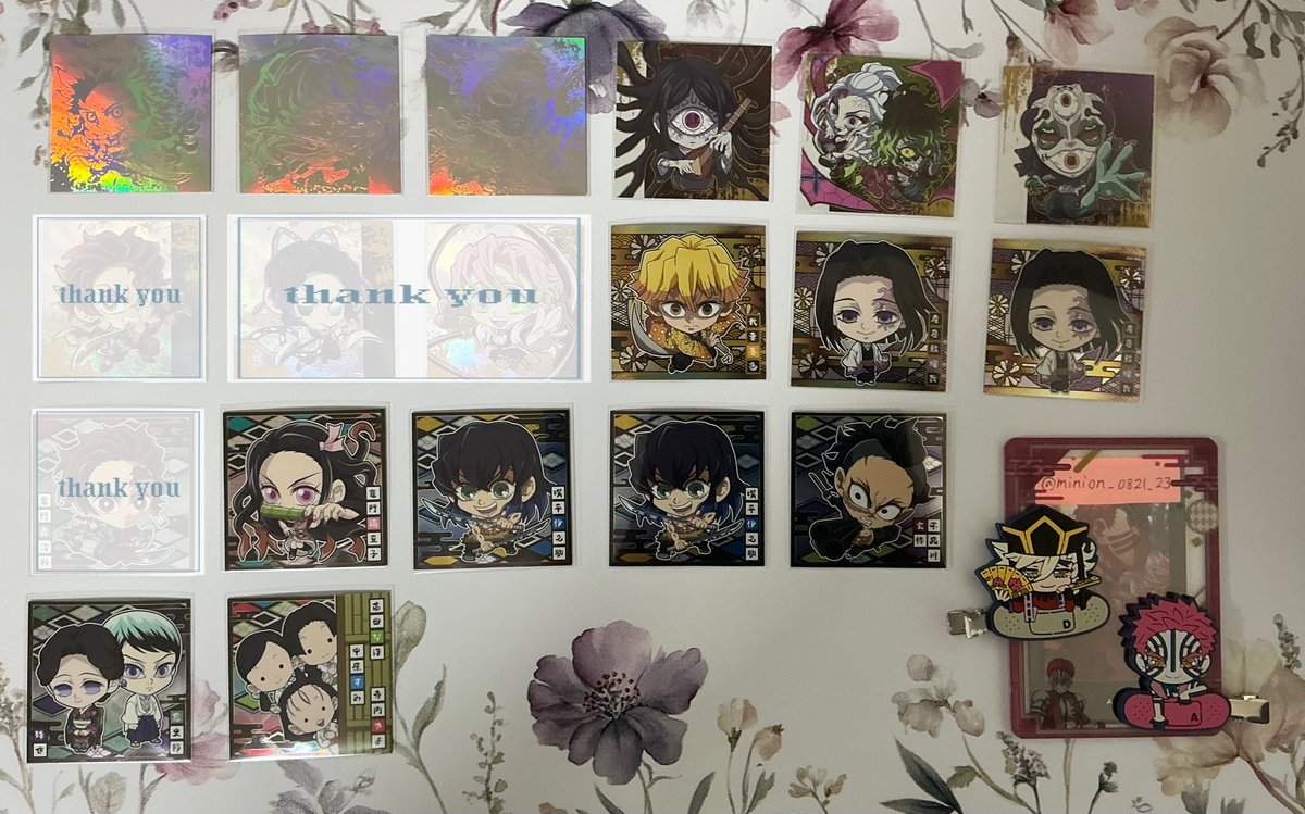 minion_0821_23's tweet photo. 【交換】 鬼滅の刃 にふぉるめーしょん ウエハース 其ノ十五  

譲:画像１枚目 
☆4 5thレア 煉獄杏寿郎、無一郎、悲鳴嶼 
☆3 スーパーレア 鳴女、妓夫太郎＆堕姫、玉壺 
☆2 レア 善逸、産屋敷耀哉2 
☆1 禰󠄀豆子、伊之助2、玄弥、珠世＆愈史郎、なほ＆きよ＆すみ

リプへ続きます→ https://t.co/cUAuENjShw