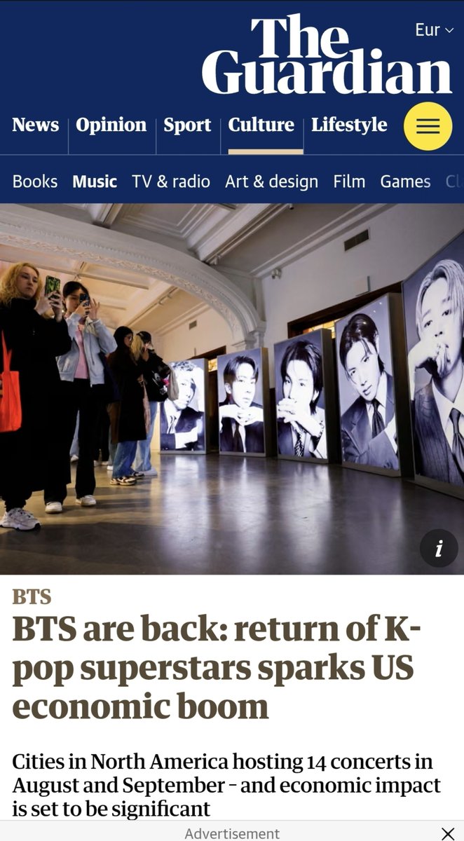 taesoothe's tweet photo. The Guardian report BTS' concert weekend on MetLife stadium to bring equal or higher economic impact than World Cup final

"The economic impact of BTS concertgoers is expected to match that of soccer fans who crowded MetLife Stadium for the World Cup final – which included a BTS performance – a few weeks ago. 

"BTS will “easily compare [to] or even exceed Fifa’s economic impact just on average spending", said Michael Mariano, head of economic development at Tourism Economics."