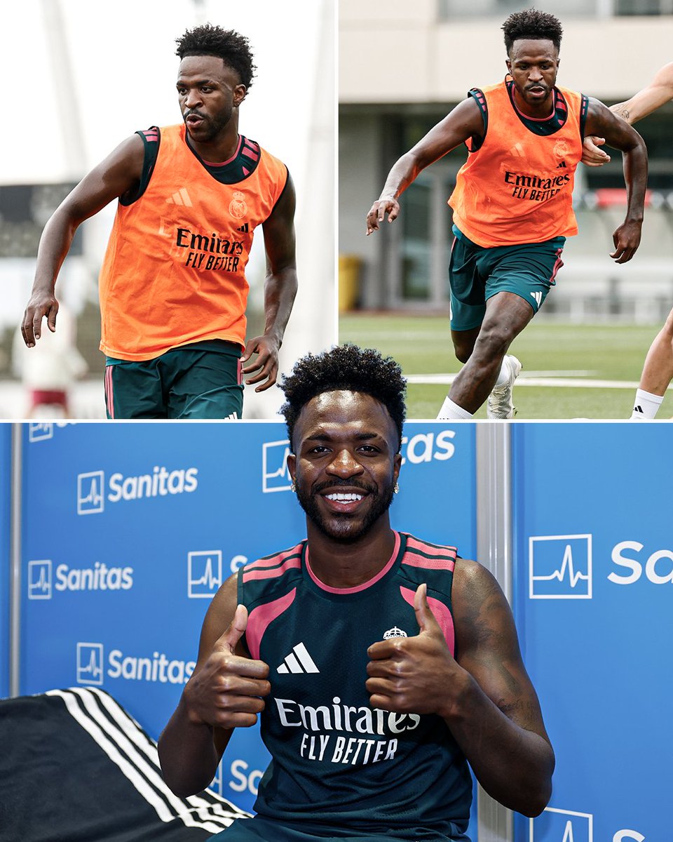 ESPNFC's tweet photo. Vini Jr. is back at training with Real Madrid 👀 https://t.co/m4MXkr8rI7