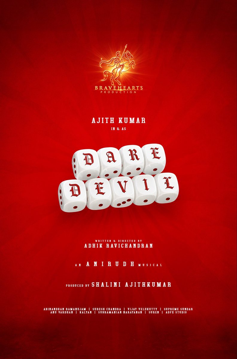 prakashpins's tweet photo. #DareDevil 👿

 #AjithKumar #ShaliniAjithkumar  #BraveHeartsProduction @Adhikravi @anirudhofficial @SureshChandraa @AbinandhanR @editorvijay @supremesundar #Subbhunaarayan @itsanuvardhan @kayoas13 @valentino_suren @Donechannel1 @AbdulNassarOffl @AMBANINSK
#AK64 https://t.co/IFDCcZtIs9