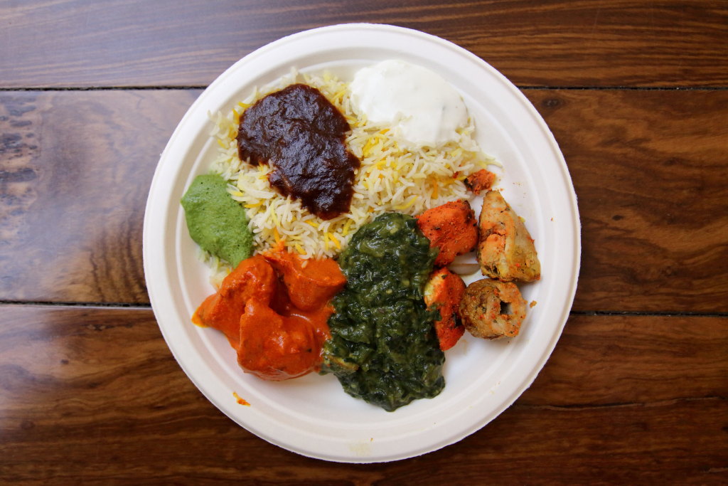 EIT's tweet photo. Sampler, Joy Curry &amp; Tandoor, East 46th St., Manhattan. It's hardly fancy, but I love the smell of the steam table, which lingers even after you take a seat up the stairs. https://t.co/dlv0R556L2