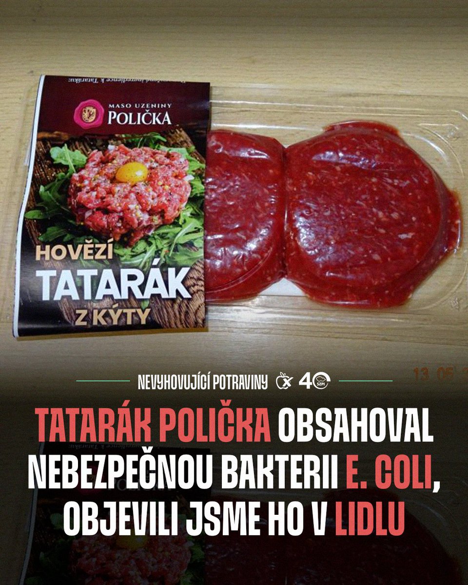 NaPranyri's tweet photo. 🥩 Tatarák Polička obsahoval nebezpečné bakterie E. coli, naši inspektoři ho odebrali v Lidlu
➡️ Více informací o zjištění:
https://t.co/ls3LYAiL0r
#napranyri #potravinynapranyri #potraviny #lidl #policka #maso https://t.co/nzSrUZr7st