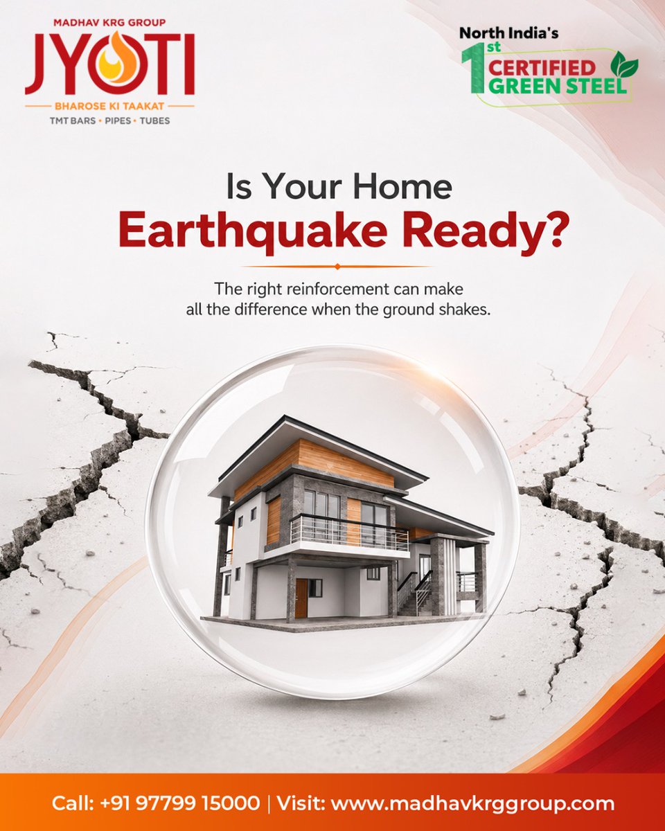 JYOTI_offcial's tweet photo. ๐๏ธ The strength of your structure begins with the right TMT grade.
๐ Call: +91 97799 15000
๐ Visit: https://t.co/tLegSkXIb1
#JyotiTMT #FE550D #CRSTMTBars #MadhavKRGGroup #EarthquakeResistant #StrongFoundation #TMTBars #Construction #CivilEngineering https://t.co/Qi0A2WhnWt