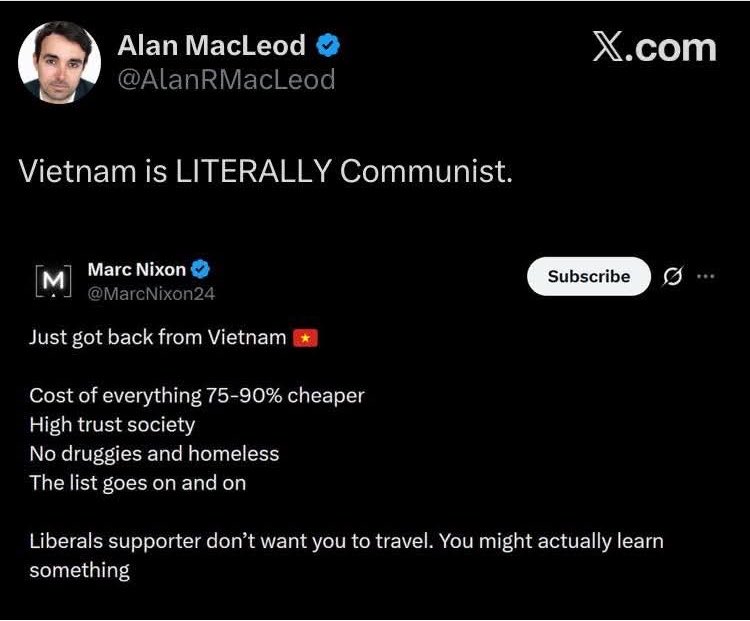 Arizonabay2's tweet photo. Rightoid visits the Socialist Republic of Vietnam and loves it. Soon the world will be free - Ivan Munro https://t.co/y3fcFPx0x8