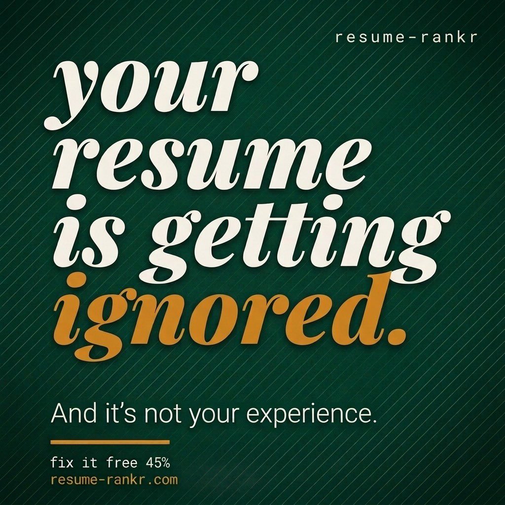 RRankr81793's tweet photo. Your resume isnโt getting rejected.
Itโs getting ignored by software before anyone reads it.
Fix takes under 20 minutes once you know whatโs wrong.
Free ATS score โ https://t.co/323StYzWin
#ResumeHelp #JobSearch #ATSTips #GetHired https://t.co/JkUiL7fTuh