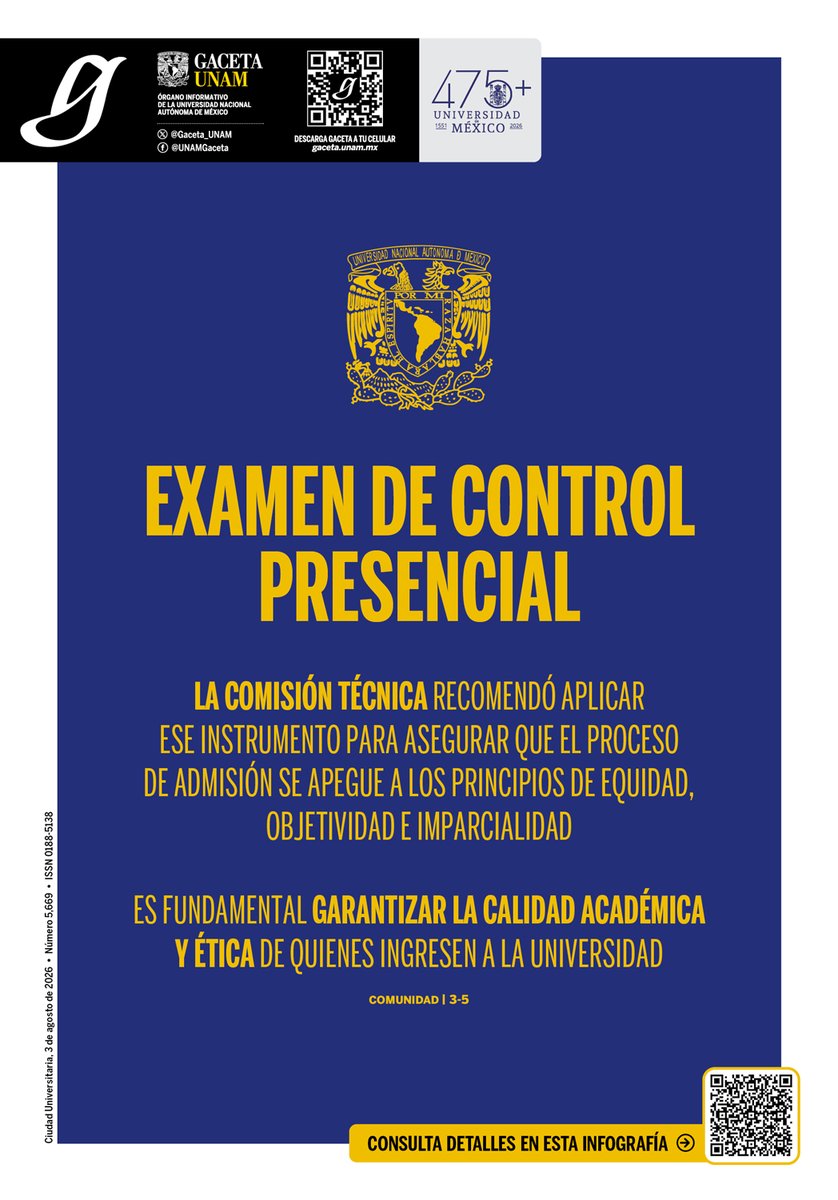 UNAM_MX's tweet photo. #PortadaGaceta La Comisión Técnica recomendó aplicar un examen de control presencial > https://t.co/A1WZCkhZt9

Consulta la edición completa de @Gaceta_UNAM > https://t.co/njCfGqWCUo https://t.co/t2hTUi9n2M