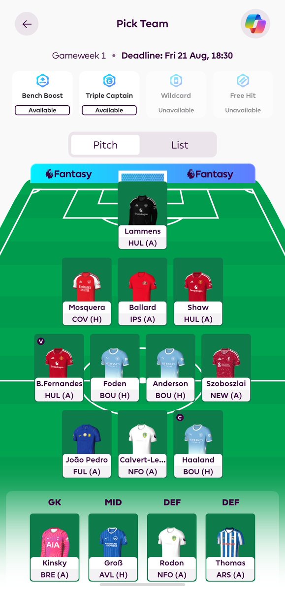 RyleeBurtol's tweet photo. @FPL_White Set for bb gw2 https://t.co/O1UD77qn8j