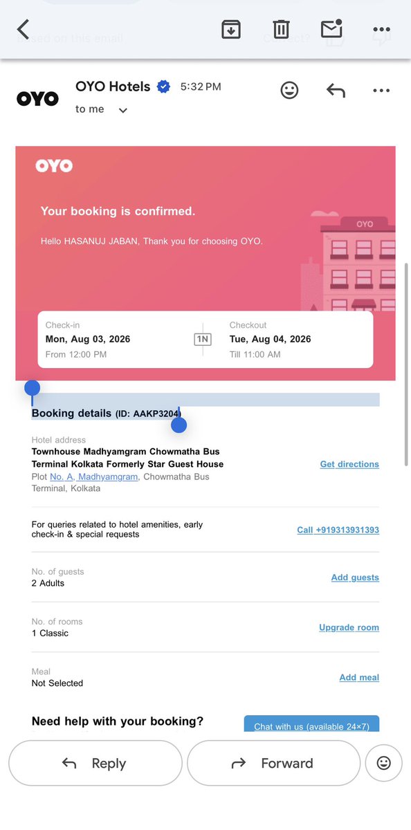 AskSusham's tweet photo. @oyorooms A new scam to provide people rooms without valid ID? 
Booking details (ID: AAKP3204)
How come someone has booked a room with my email and you guys have confirmed the booking? 
@KolkataPolice @WBPolice Please note this forgery!! https://t.co/LF238kFtCp
