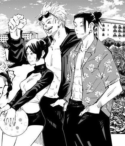 rosalvassa's tweet photo. imagine having the nerve to mention canon then shitting on someone's art after making gojo look like a 2 foot anorexic creature next to geto when THIS is literally how he looks in canon like do yall know sometimes having even an inch of shame would do you wonders https://t.co/ZDSGryYokc