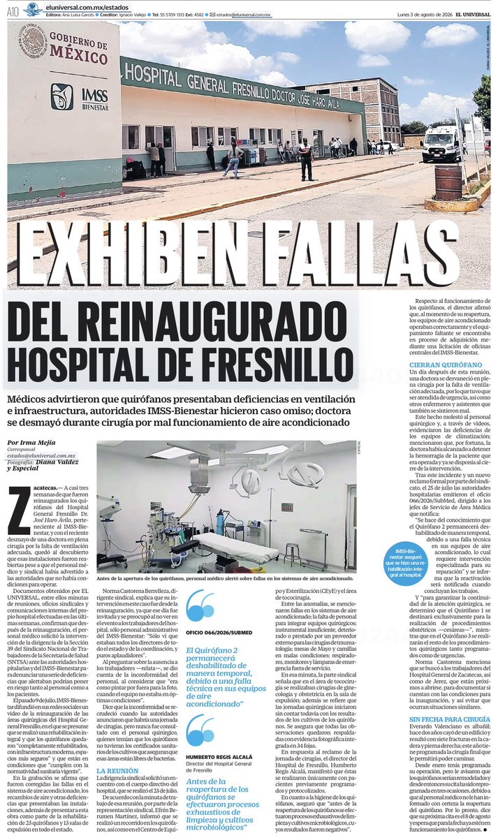 bereaguilarv's tweet photo. Cómo ven a este gobierno corrupto presumiendo la reinaguración del Hospital de Fresnillo con quirófanos llenos de deficiencias: aire acondicionado deficiente, falta de personal, instrumental prestado y equipo médico fuera de servicio.

Hasta una doctora se desmayó en plena operación por la falta de ventilación.