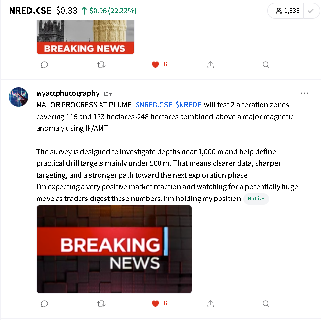 MissJBouchard's tweet photo. 👀 WOW, Stocktwits is buzzing about the latest NRED news! 
NovaRed will test 2 zones covering 115 and 133 hectares above a major magnetic anomaly using IP/AMT

#HOTD #MondayMotivation
$NVDA
$end https://t.co/JkQOYAhf4n