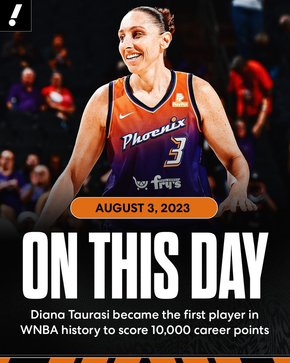 YahooSports's tweet photo. Three years ago, Diana Taurasi etched her name in the WNBA record books 👏

DT remains the WNBA’s all-time leading scorer and the only player to reach the 10k-point milestone. https://t.co/yTmt4VrxJ8