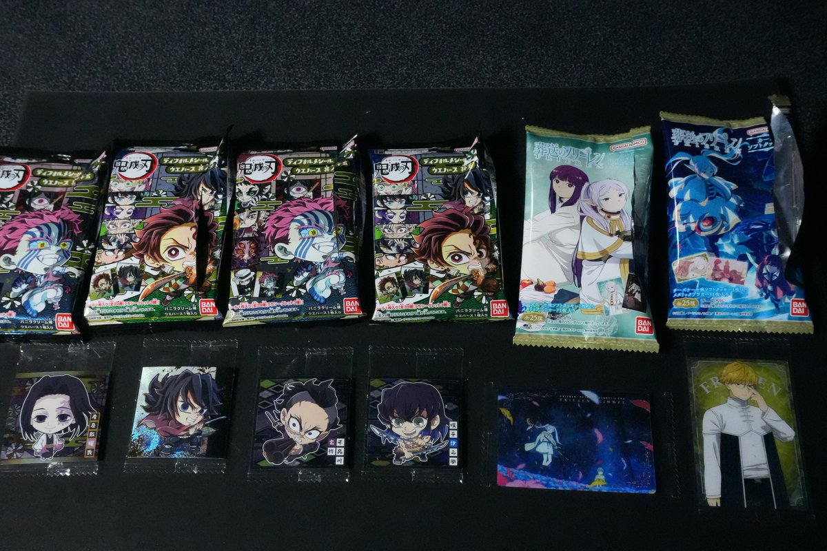 KJ1AoItu3nU9vFa's tweet photo. にふぉるめーしょん
鬼滅の刃ディフォルメ
シールウエハース其ノ十五
四個買い
葬送のフリーレン
カードソフトクッキー
二個買い
開封です！ https://t.co/18mlw5KNUC