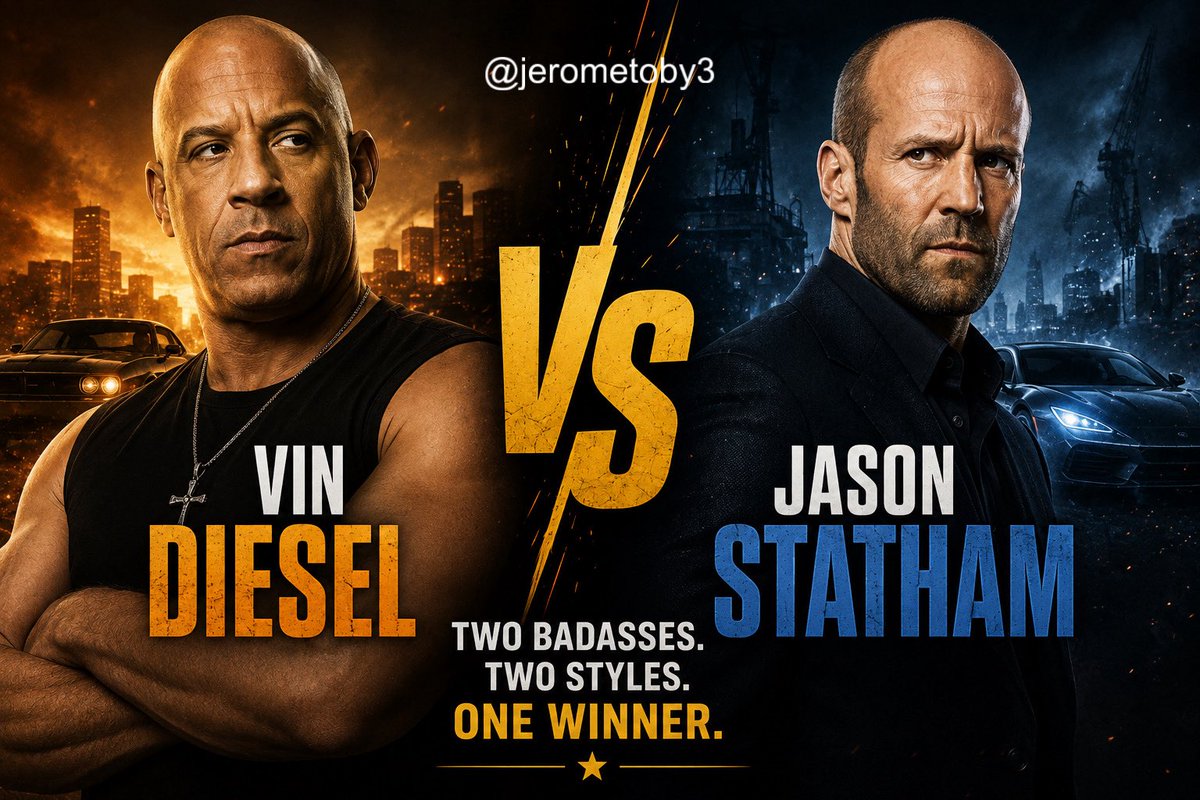 jerometoby3's tweet photo. Action movies gave us many legends, but only one gets your vote. 
Who are you backing?👇

Vin Diesel                           Jason Statham https://t.co/w1J2B7xyBo