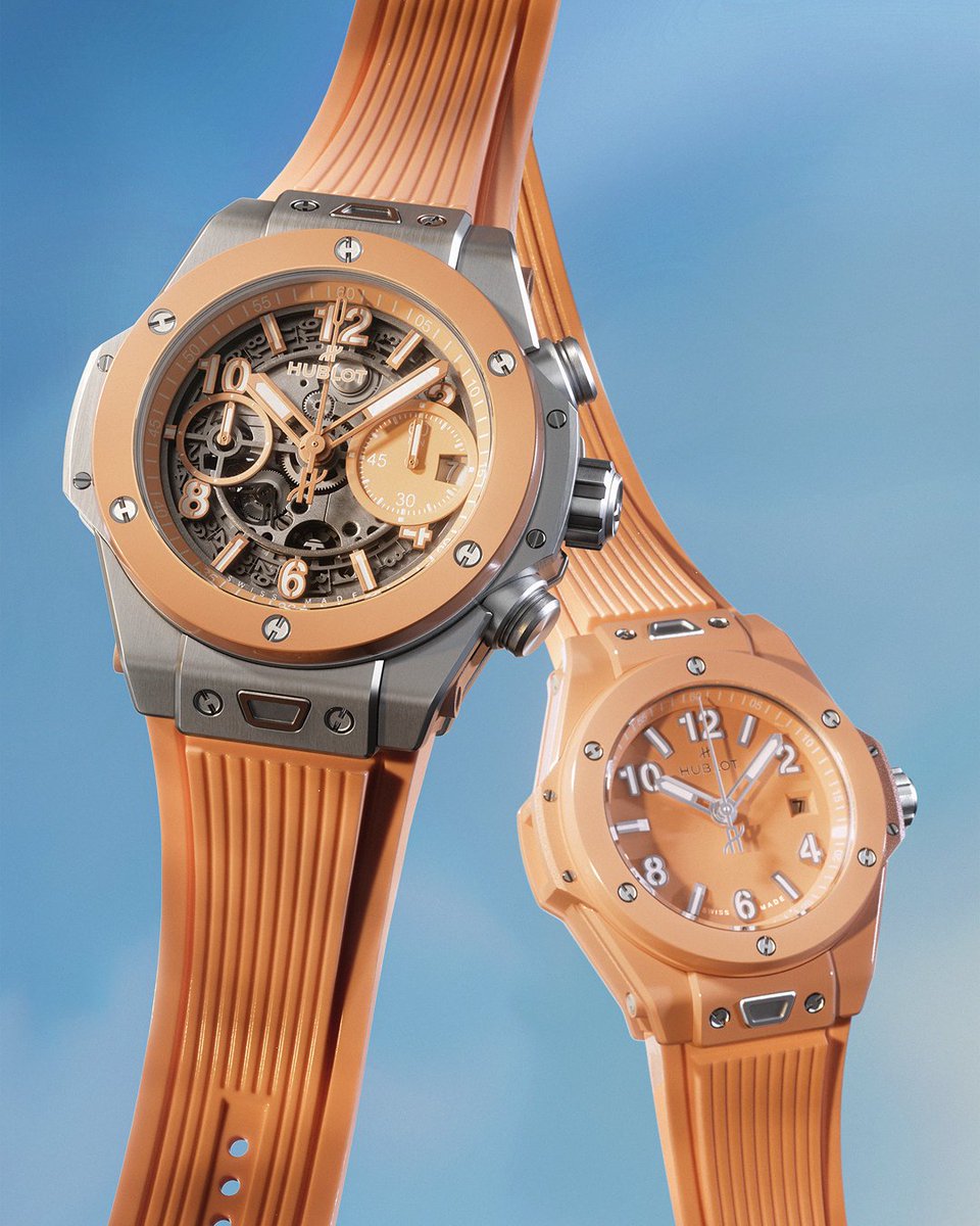 Hublot's tweet photo. Make a statement in peach! 
New Big Bang 33mm, for the first time without diamonds. Pure, intense peach ceramic speaks for itself. Bold &amp; beautiful:  https://t.co/Dwk0eWHxFY

Ref. 485.CUP.5920.RX

#Hublot https://t.co/7OSGO01klT