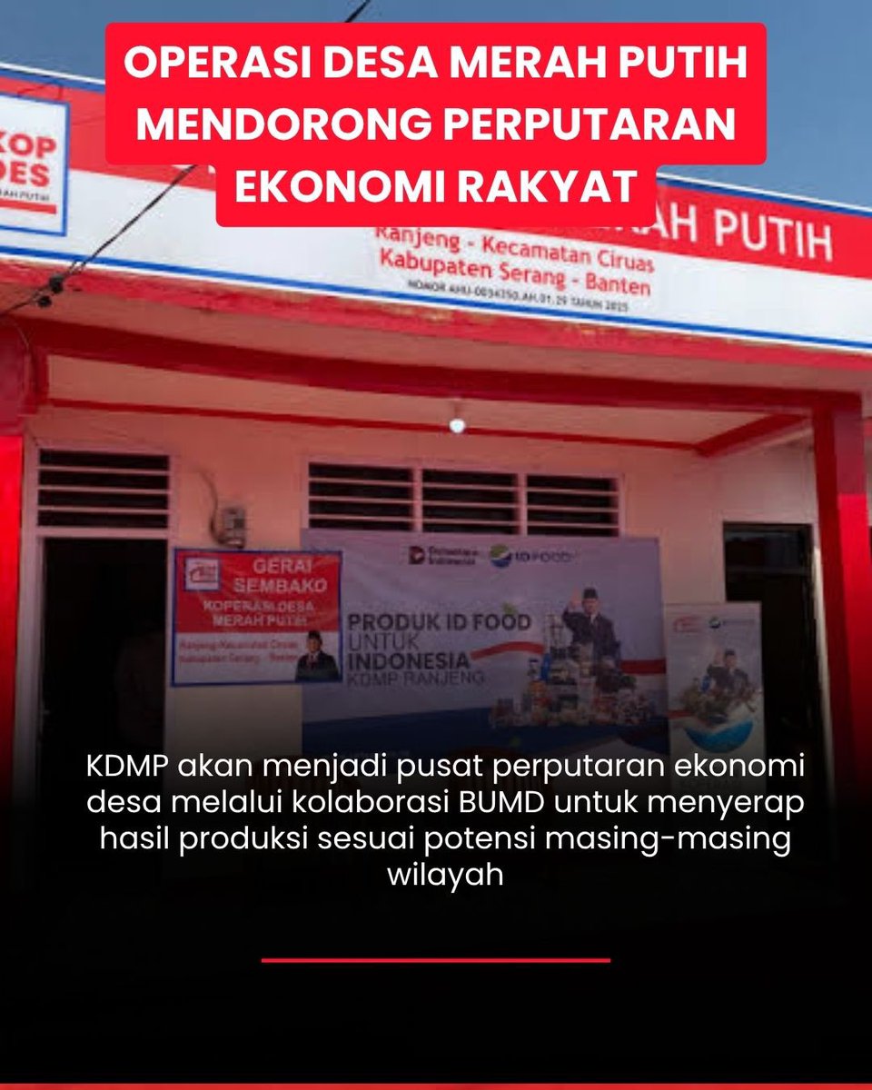 VeYunanda's tweet photo. Koperasi Desa Merah Putih menjadi salah satu langkah untuk memperkuat perekonomian desa melalui peningkatan aktivitas usaha, pemberdayaan pelaku UMKM, dan perluasan akses pasar.

#KopdesMerahPutih #EkonomiDesa #BangunDesa https://t.co/pJiLjILqvH