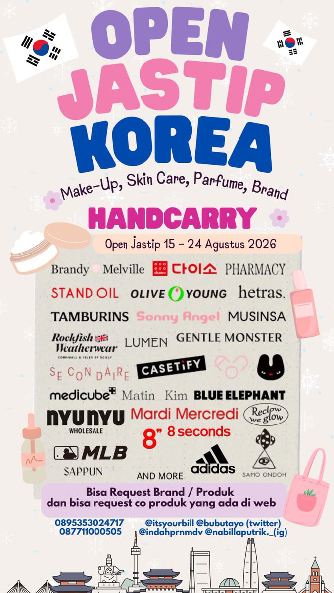 woongky_'s tweet photo. HELP RT

☘️ OPEN JASTIP HANDCARRY KOREA ☘️

ESTIMASI ARRIVE INA 24 AGUSTUS 2026 
📍 BANDUNG
❣️ bisa request product 
💌 pengiriman via shopee (luar bandung)

more info boleh? DM💓 

#zonauangㅤ #zonajajan https://t.co/9RSMe83Tlw