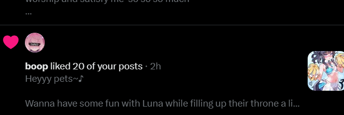 LunaThePupp's tweet photo. You new subs need to learn that this is how you get Luna's attention even faster 🤭🤭

Clicking away at their posts so that Luna can sneak up on yourr dm's and make ya *click* even more for them~ (maybe even in more ways than one~), ofc getting rewarded in the process for being good pets~

*Mmmmwah~*
