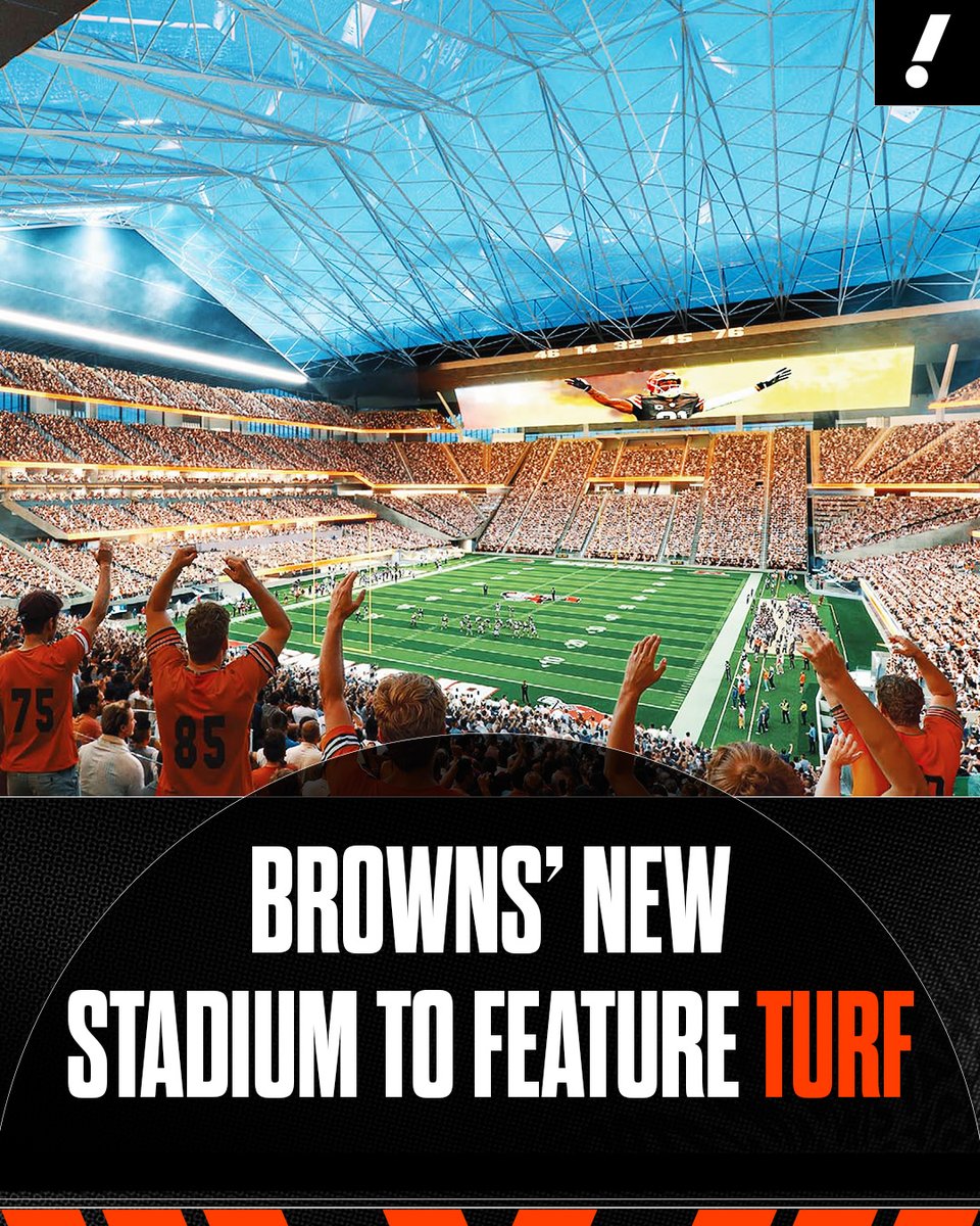 YahooSports's tweet photo. Cleveland's new stadium will feature artificial turf when it opens for the 2029 season, per @ProFootballTalk.

The Browns currently play their home games on grass. https://t.co/9jVy79cEGK
