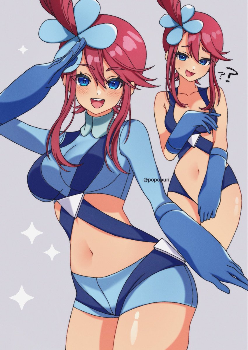 popopuri's tweet photo. フウロの服とベルト部分が別ならこういう着こなしも出来るのでは！？という絵です https://t.co/i7zNeJzqgZ
