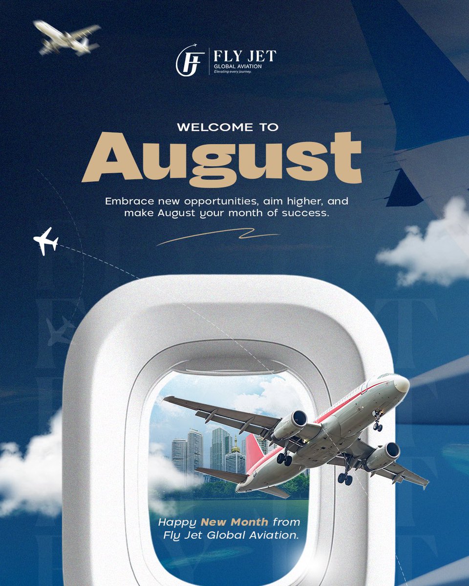 FlyJetGlobal's tweet photo. August just boarded… are you on the flight? ✈️🔥

Step into a month of speed, class, and seamless journeys with Fly Jet Aviation.
No delays. No limits. Just premium skies and elite experiences.
Let’s make every mile count this August.#FlyJet #AugustVibes #PrivateAviation #Luxury https://t.co/M0sMfxFp7z