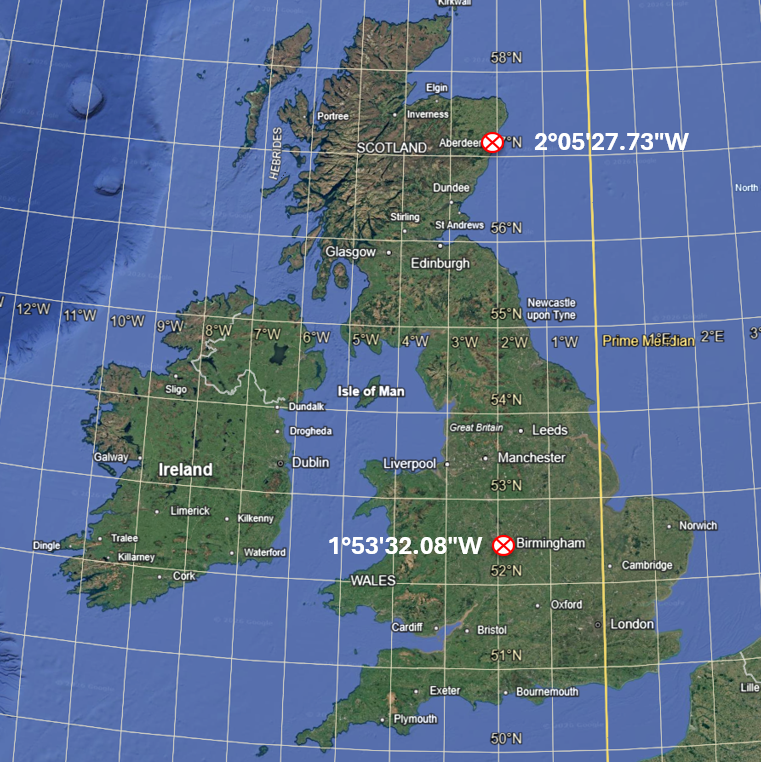 theiaincameron's tweet photo. Two examples of 'that simply can't be true', but are.

Aberdeen is farther west than Birmingham, and Edinburgh is farther west than Cardiff. https://t.co/pCbQHN4wjQ