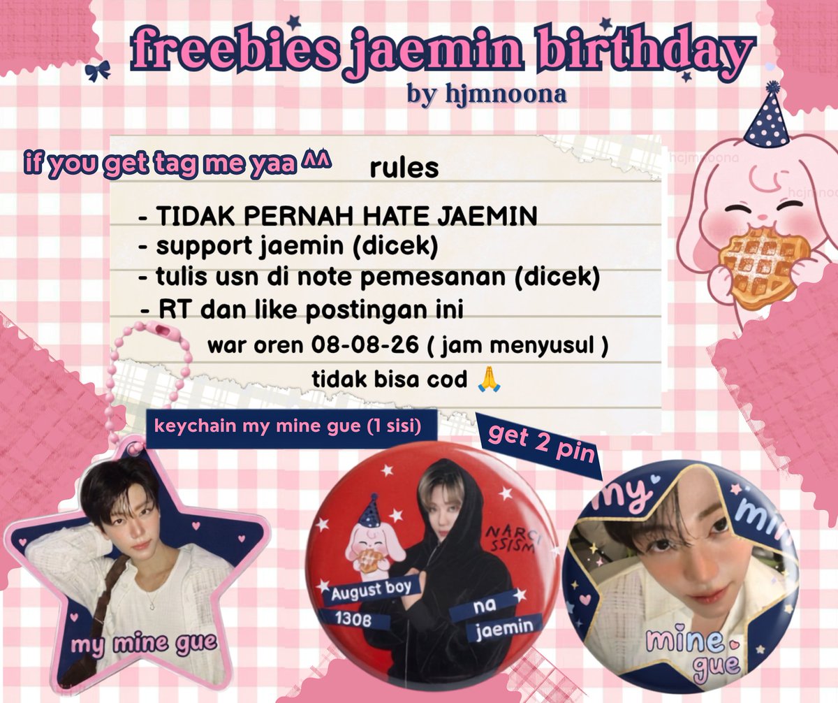 najmhc's tweet photo. Freebies JAEMIN birthday by hcjmnoona ♡🐰

Claim : 
- rt like if you interested ya 🩷
-cek gambar

Notes :
- link hari h di komenan tweet ini 👇

limited quantity 🐰🩷
#jaemin #najaemin https://t.co/hTxWFMC9YD