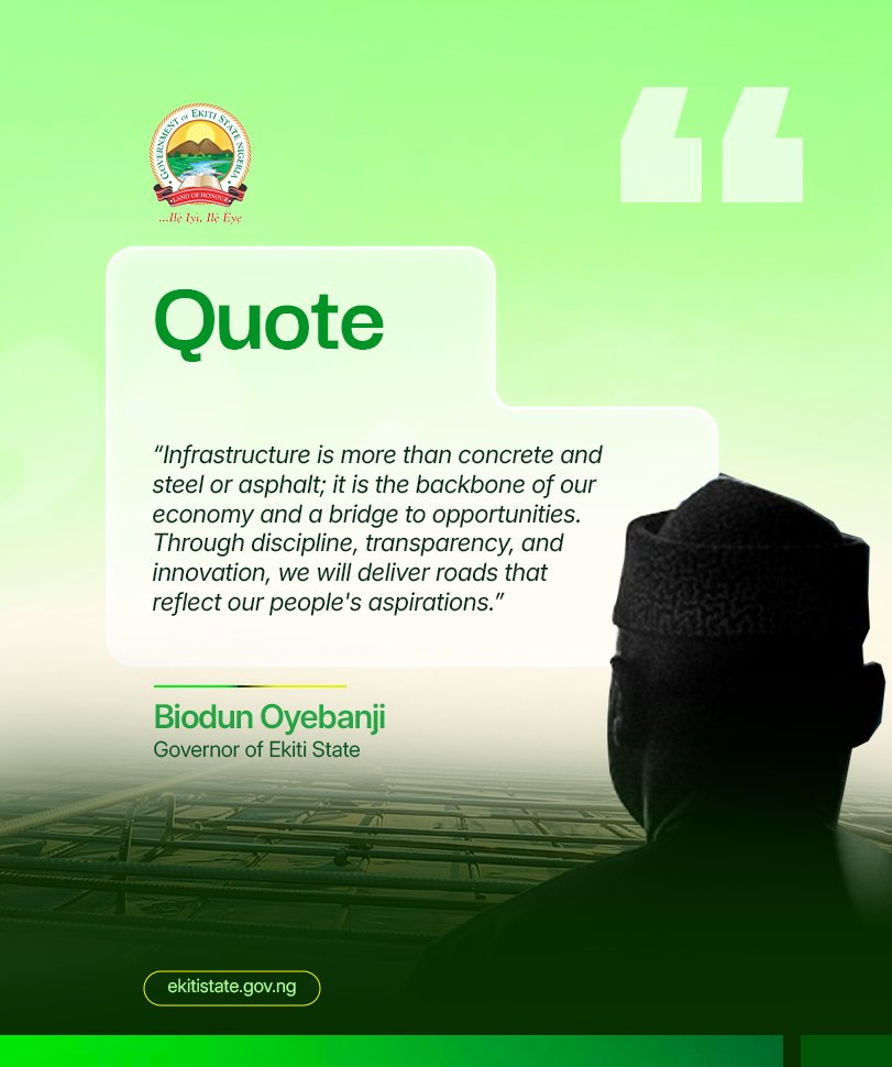 ekitistategov's tweet photo. As a new week begins, the Biodun Oyebanji administration reaffirms its commitment to delivering transformative infrastructure that stimulates economic growth, strengthens connectivity, and improves the quality of life for every resident of Ekiti State.
#SharedProsperity #EkitiState