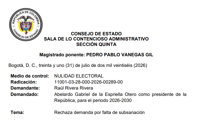 millanrussy's tweet photo. El Consejo de Estado RECHAZA la SÉPTIMA demanda contra la elección de Abelardo De La Espriella. https://t.co/5msjU6ccgz
