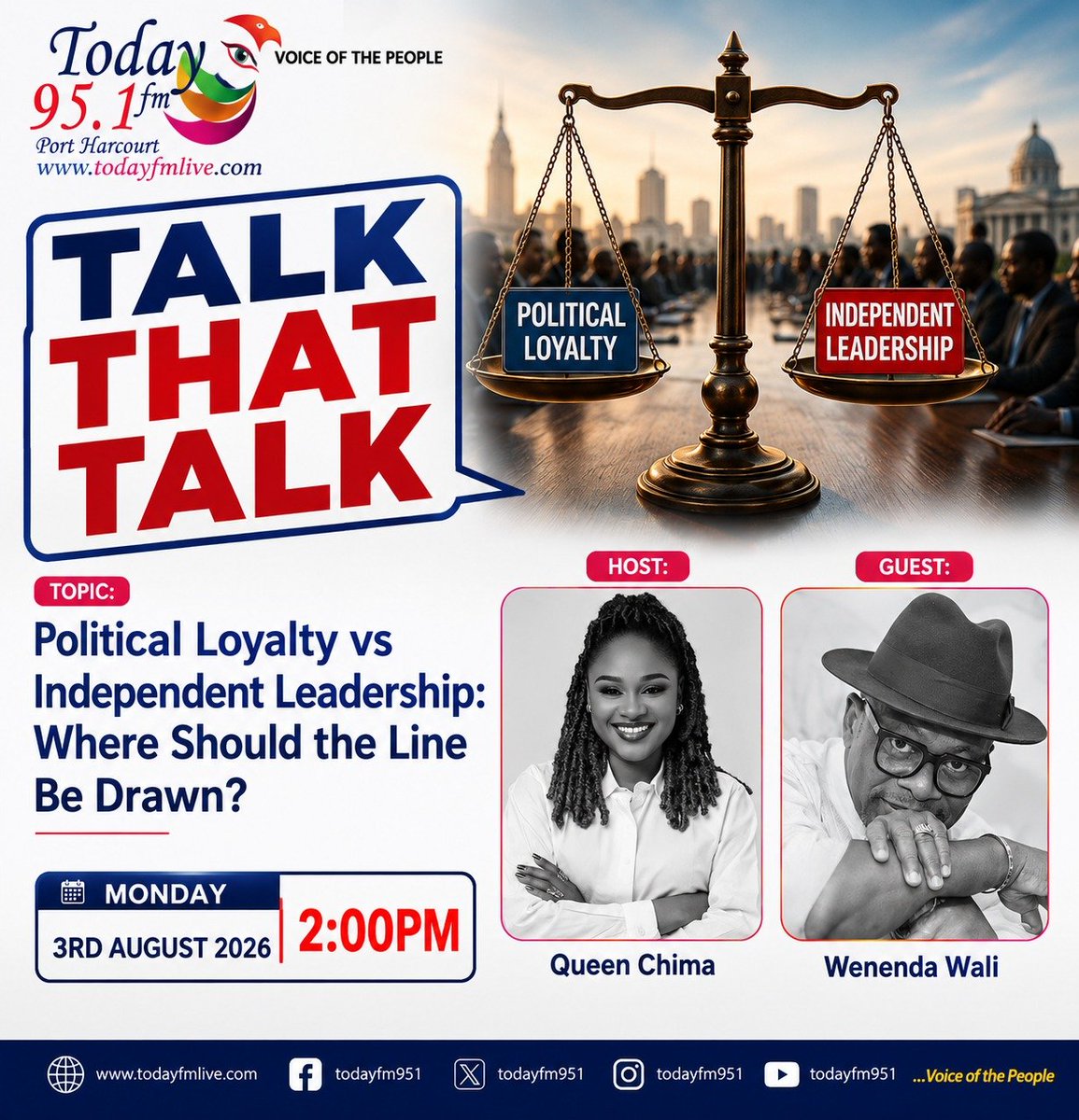 TodayFM951's tweet photo. #TalkThatTalk
Political Loyalty vs Independent Leadership: Where should the line be drawn?
At what point does loyalty become dependence? When does advice replace independent judgment? How should elected leaders balance loyalty to political allies with loyalty to the people? https://t.co/SFzhnTjFB8