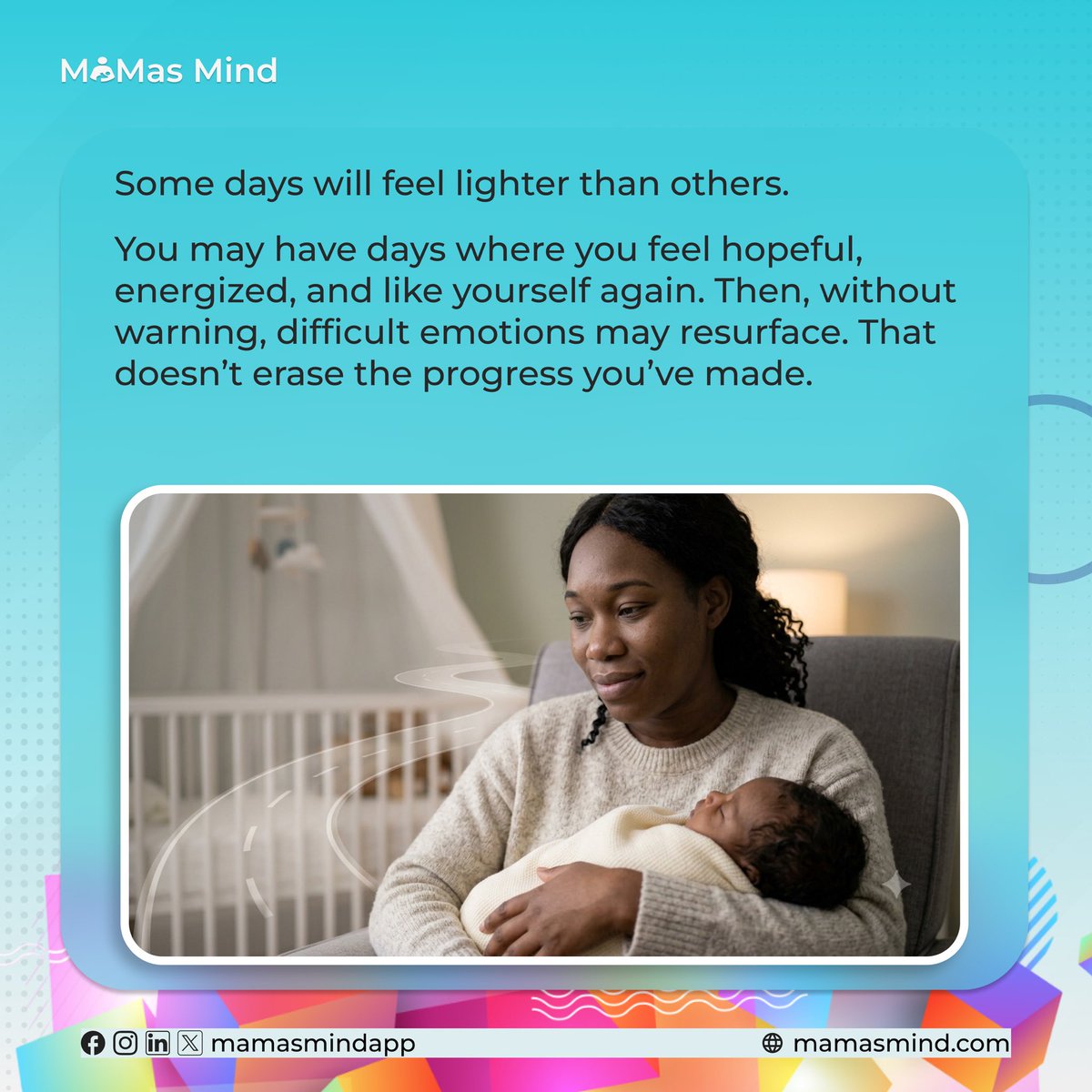 mamasmindapp's tweet photo. Some days you feel strong. Other days, the tears come back, the anxiety returns, or everything feels heavy again.
Does that mean you’ve failed?
Absolutely not.
Healing isn’t measured by having perfect days,it’s measured by your willingness to keep going, even on the hard ones. https://t.co/caa8niq94M