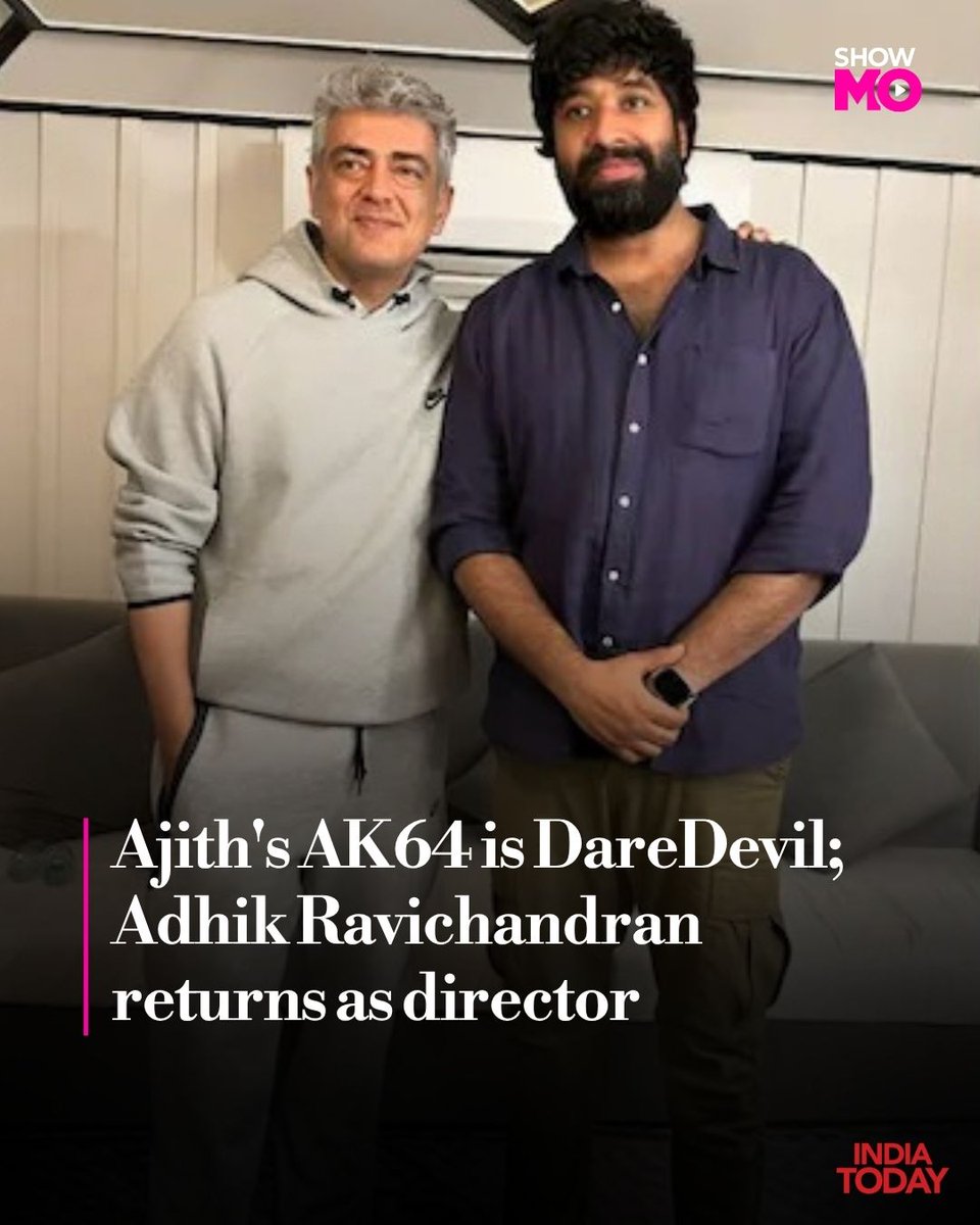 IndiaToday's tweet photo. The wait is finally over for Ajith Kumar fans. After weeks of anticipation surrounding his next project following the blockbuster success of Good Bad Ugly, the makers unveiled the film's title as DareDevil.

The Tamil superstar reunites with director Adhik Ravichandran for the second consecutive time, while the film will be produced by his wife, Shalini Ajith Kumar, under the banner Brave Hearts Production. Music for the film will be composed by Anirudh Ravichander.

Director Adhik Ravichandran announced the title by sharing the film's first-look poster on X.

#AjithKumar #DareDevil #AK64 #AdhikRavichandran #ShaliniAjithKumar #AnirudhRavichander #ITCard