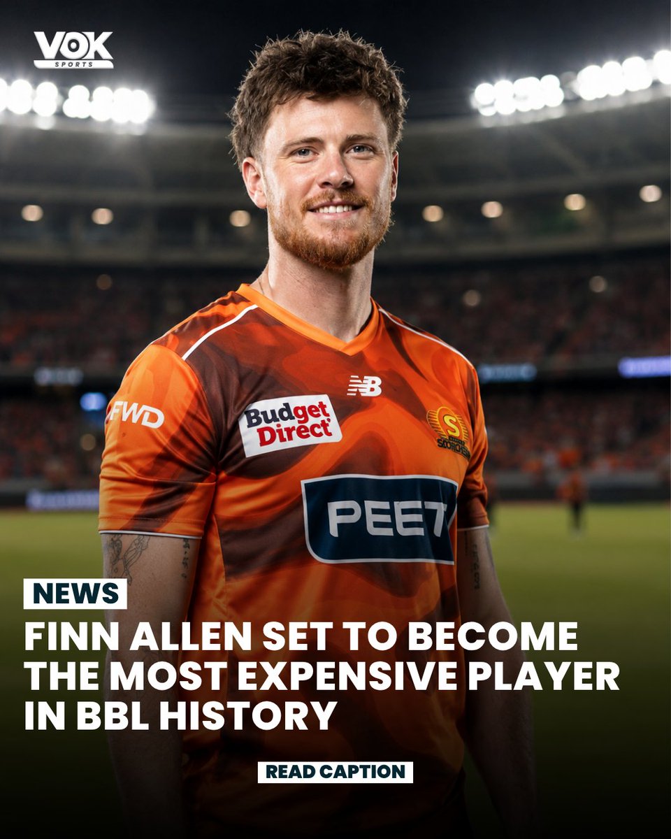voksports's tweet photo. Finn Allen is set to become the most expensive player in BBL history, highlighting the New Zealand star's rising value after his explosive T20 performances.
#FinnAllen #BBL #BigBash #NewZealand #VokSports https://t.co/bfRYN7nIZZ