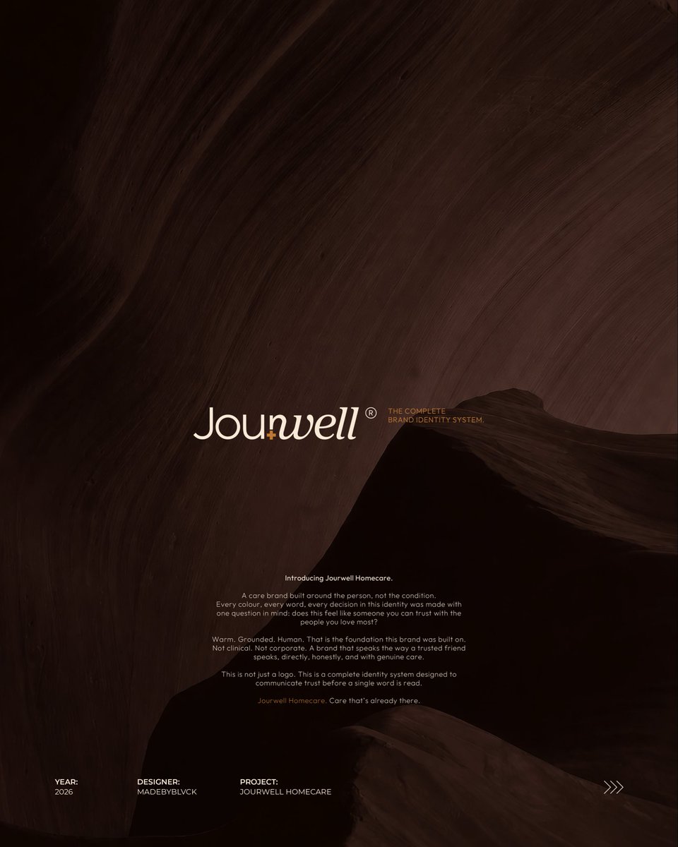 JaiyeBLVCK's tweet photo. Introducing Jourwell Homecare.

A brand built around one belief:

Care should not wait to be asked for. 
It should already be there.

The identity communicates dignity, continuity and the certainty that someone dependable is paying attention.

Brand identity by MadebyBLVCK. https://t.co/jA3IUgoWy7