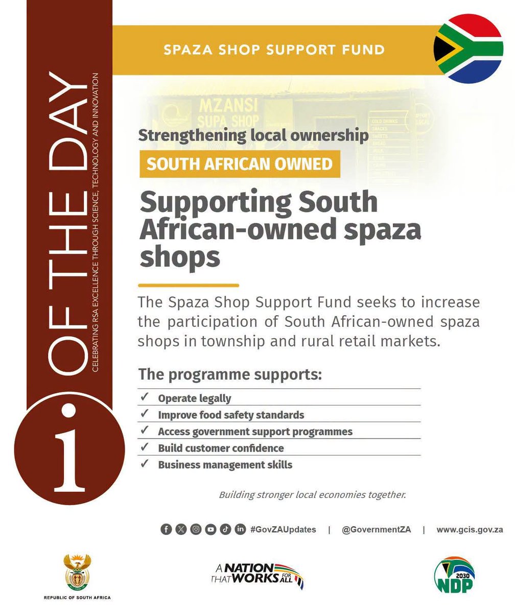 NYDARSA's tweet photo. The Spaza Shop Support Fund, supported by the Department of Small Business Development (DSBD) and the Department of Trade, Industry and Competition (the dtic) aims to help township and rural community convenience stores (spaza shops) through financial and non-financial support.

This is your chance to get up to R100 000 in funding to grow your business.
Apply for the Spaza Shop Fund today at https://t.co/D1lxHAQ3S5.

People aged 35 or older are also welcome to apply.

#ApplyNow #Funding #SpazaShopFund #TownshipEconomy #SouthAfrica