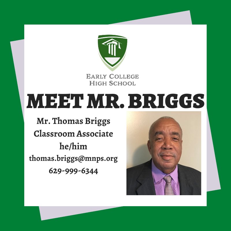 ECHS_MNPS's tweet photo. It’s almost time for 2️⃣6️⃣-2️⃣7️⃣! Let’s learn a bit about our stellar faculty & staff 🤓!
Mr. Briggs - Classroom Associate! 🎉
👋🏿👋🏻👋🏽👋🏾👋🏻
Learn more about ECHS by visiting the link in our bio!
#ECHSLevelUp #HSDualEnrollment @metroschools https://t.co/7ROK1XgxVx