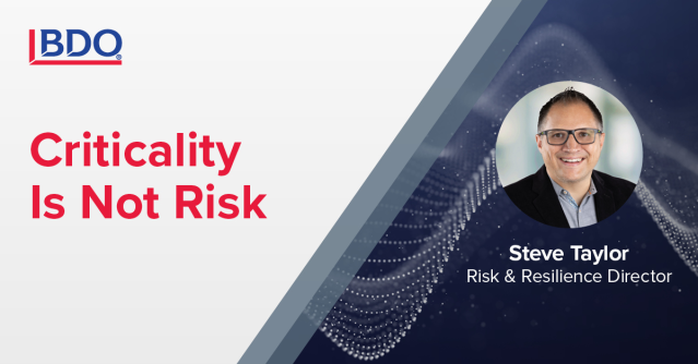dengl's tweet photo. Risk asks how likely a vendor is to cause harm. Criticality asks how badly the business would be impacted if that vendor failed. Learn why TPRM programs should measure both to support operational resilience in this insight by @BDO_USA's Steve Taylor: https://t.co/ZUNHMKwhsD https://t.co/8FJX6hr1JX