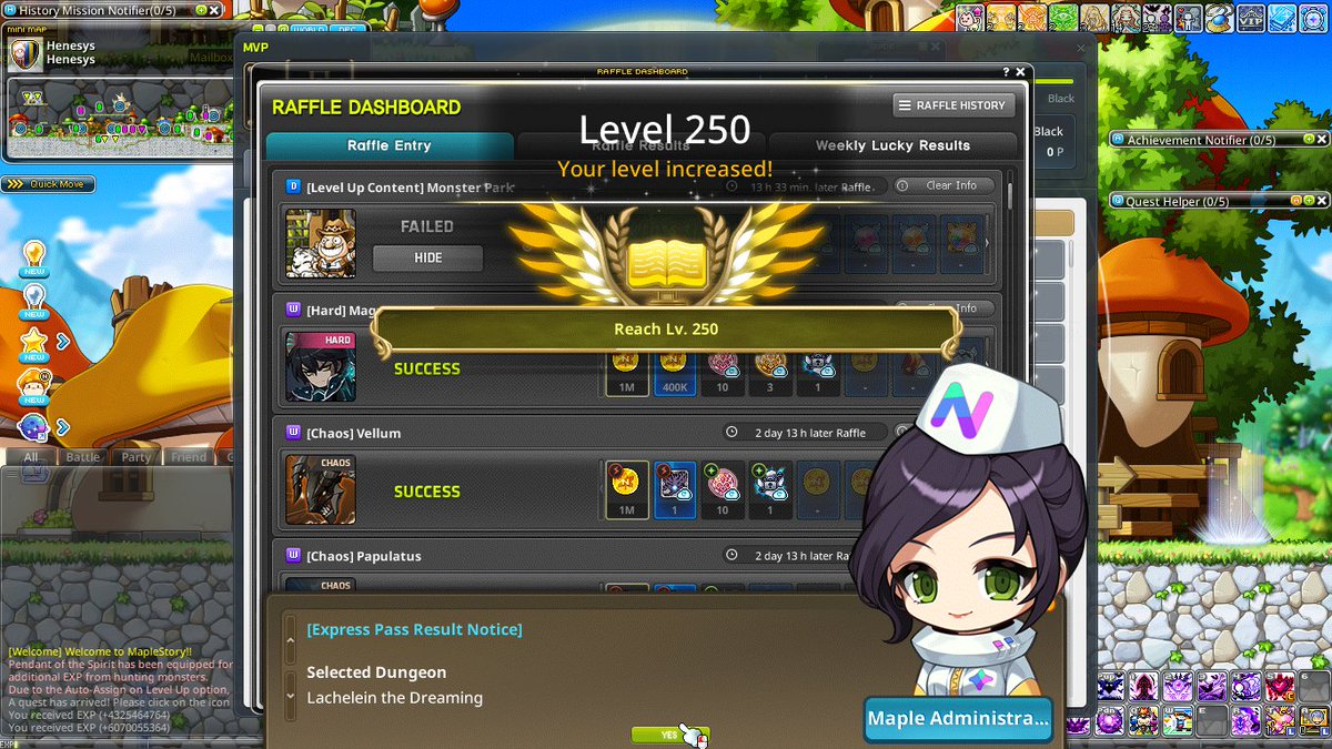 kkopMSU's tweet photo. Finally hit Lv.250 🎉 This is the only screenshot I’ve got… I’ll take a nicer one next time xD Time to relax? Maybe… but I still have 93× 3x coupons...🤪

#HyperSummerChallenge #MaplestoryN
@MaplestoryU https://t.co/eLZZ5xGMAZ