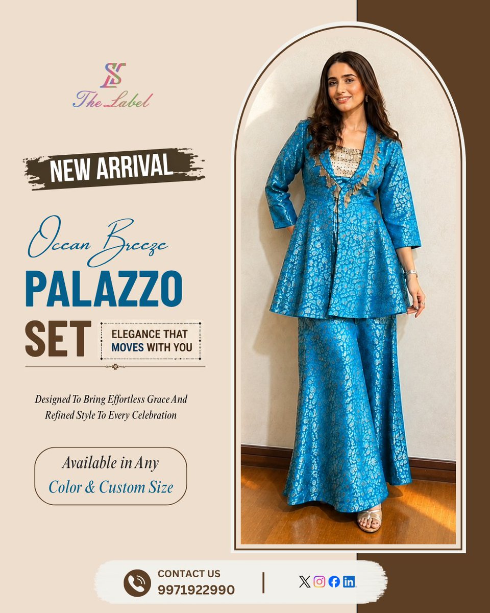 TheLabelWorld's tweet photo. Make every entrance graceful and every look unforgettable. 
The Ocean Breeze Palazzo Set is designed to turn heads.

Call/WhatsApp: 9971922990
Available in Any Color &amp; Custom Size

#thelabel #palazzoset #newarrival #designerwear #ethnicfashion #luxurystyle https://t.co/C0m1QyVWrc