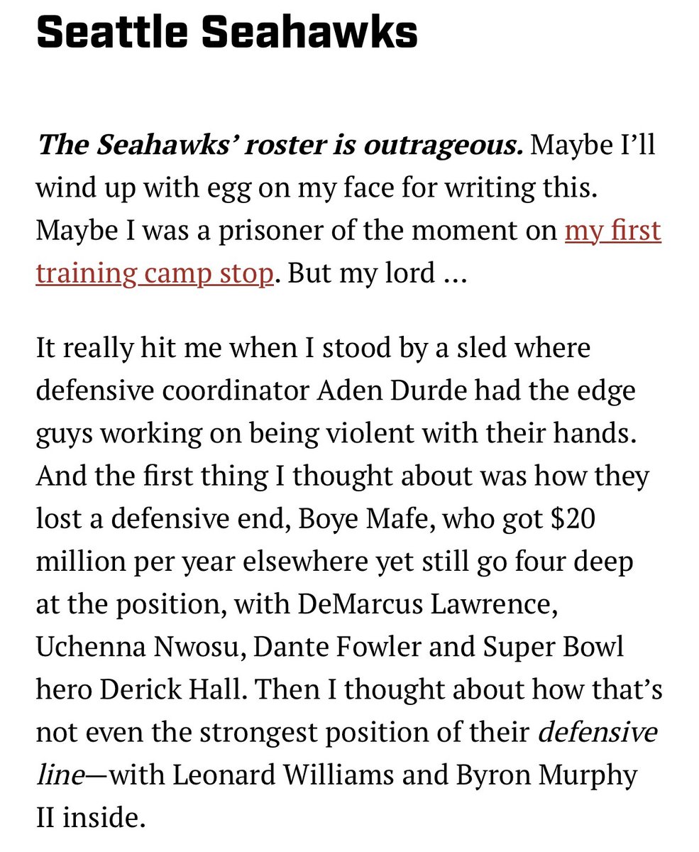 hawkmania4's tweet photo. Albert Breer see's that the #Seahawks roster is "outrageous." One of the first mainstream sports media to be impressed with our roster: https://t.co/3wQGLbFePF