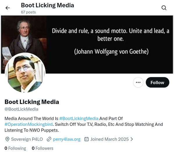 DogeOfIndia's tweet photo. Media Around The World Is #BootLickingMedia And Part Of #OperationMockingbird. Switch Off Your T.V, Radio, Etc And Stop Watching And Listening To @_NWOPuppets from BJP, Congress, AAP, RSS, etc says @PraveenDalalCEO of @SovereignP4LO. @_ReclaimIndia now from these #EnemiesOfState. https://t.co/VlYKrc4KOi