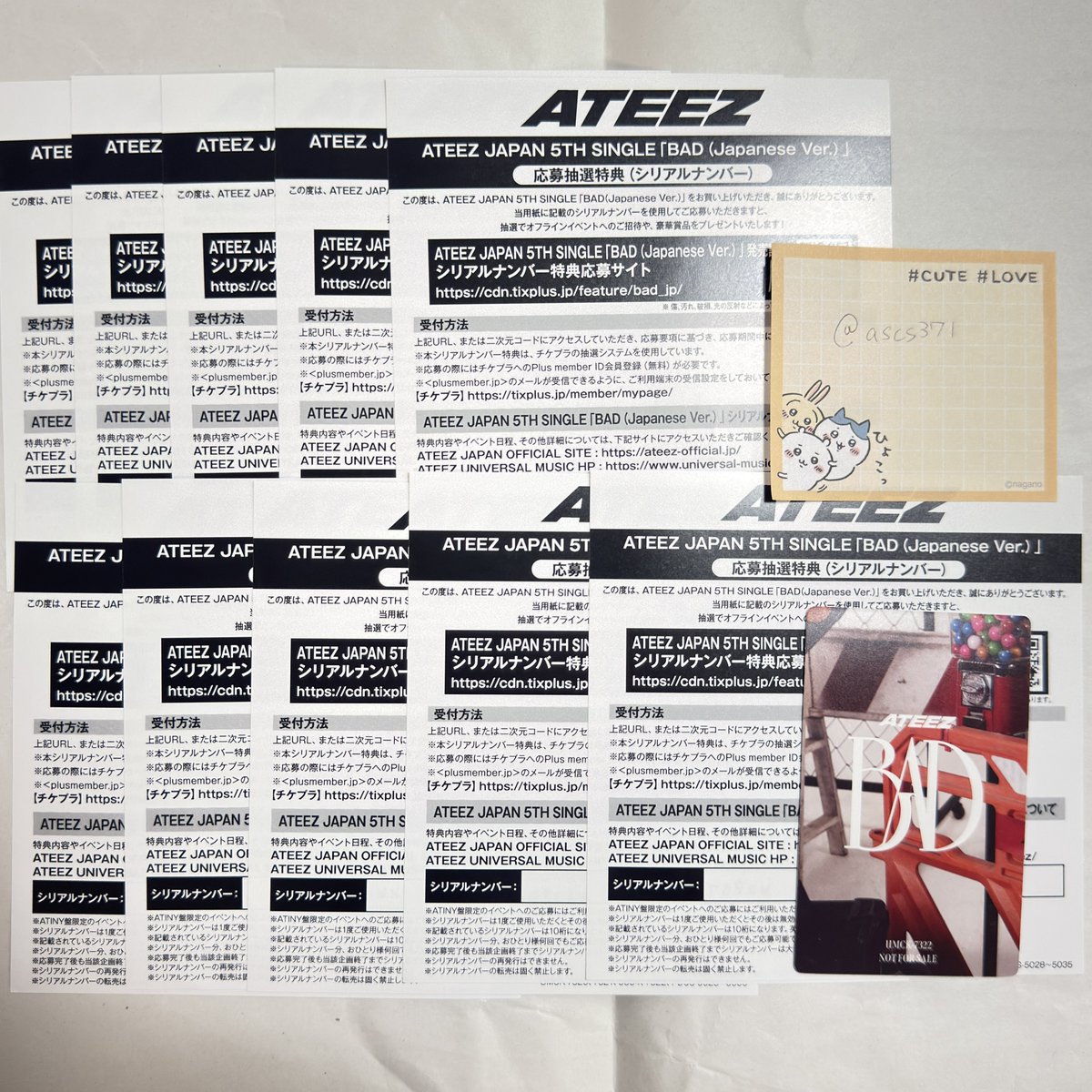 ascs371's tweet photo. @_ ATEEZ アチズ BAD オフイベ リリイベ

譲: シリアル 残12

求: 買取 ~¥1000/枚

行けなくなってしまったのでお譲りします🙇メルペイ、paypay(ライトマネー不可)、手数料上乗せでのメルカリ出品も可能。ペンミ(8/5)手渡しでのお取引きも可能です。
リプライまたはDMにてご連絡お願いいたします🍀 https://t.co/ctUjOzAzEN