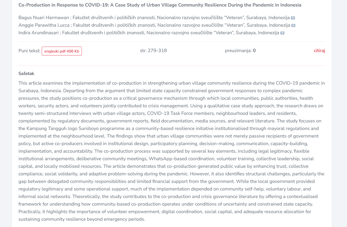 DanielPAldrich's tweet photo. New #article from Harmawan et al: Co-Production in Response to COVID-19: A Case Study of Urban Village Community Resilience During the Pandemic in Indonesia
TL;DR: villages as active co-producers involved in design, participatory planning, decision-making
https://t.co/bAZZdN9JMB https://t.co/oXKd2dNhmZ