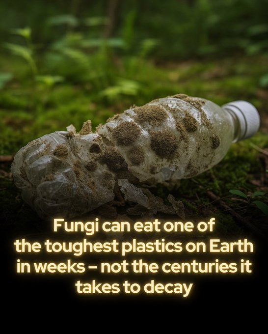 Rainmaker1973's tweet photo. Scientists have discovered that the fungus Aspergillus tubingensis, isolated from a landfill in Islamabad, Pakistan, can rapidly break down polyurethane, one of the world’s most durable plastics. This material is widely used in insulation, furniture, footwear, coatings, and synthetic leather, and it typically persists in the environment for hundreds of years.

In laboratory tests, the fungus colonizes the surface of polyurethane films, secreting enzymes that disrupt its chemical bonds. Scanning electron microscopy revealed clear signs of degradation, including cracks, pits, and surface erosion. Within just two months in liquid culture, the plastic films were broken down into smaller fragments, with near-complete degradation observed.

This represents the first reported case of A. tubingensis degrading polyurethane. The process is an example of mycoremediation, the use of fungi to clean up environmental pollutants. Other fungi have also shown the ability to use plastics as a primary food source, even in low-oxygen landfill conditions.

Researchers are now exploring the potential of fungal enzymes for large-scale applications, such as bioreactors, to help address the global plastic waste crisis. If scaled effectively, these biological approaches could offer a practical, low-cost method to reduce the billions of tons of persistent plastic accumulating worldwide.

[Khan, S., et al. (2017). Biodegradation of polyester polyurethane by Aspergillus tubingensis. Environmental Pollution, 225, 469–480. DOI: 10.1016/j.envpol.2017.03.012]