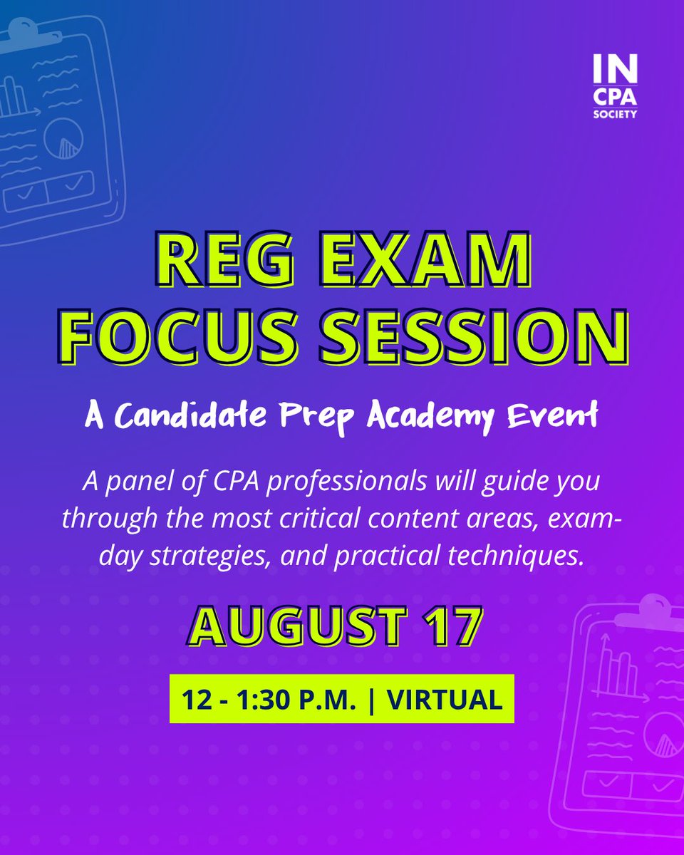 incpas's tweet photo. Wrap up your CPA Exam prep with a deep dive into the Regulation section! 📚

On Aug 17, a panel of CPA pros will guide you through the most critical content areas, exam-day strategies &amp; practical techniques to help you finish your CPA journey strong.  

https://t.co/cFZdpyVUJb https://t.co/XGi9j4bbDU
